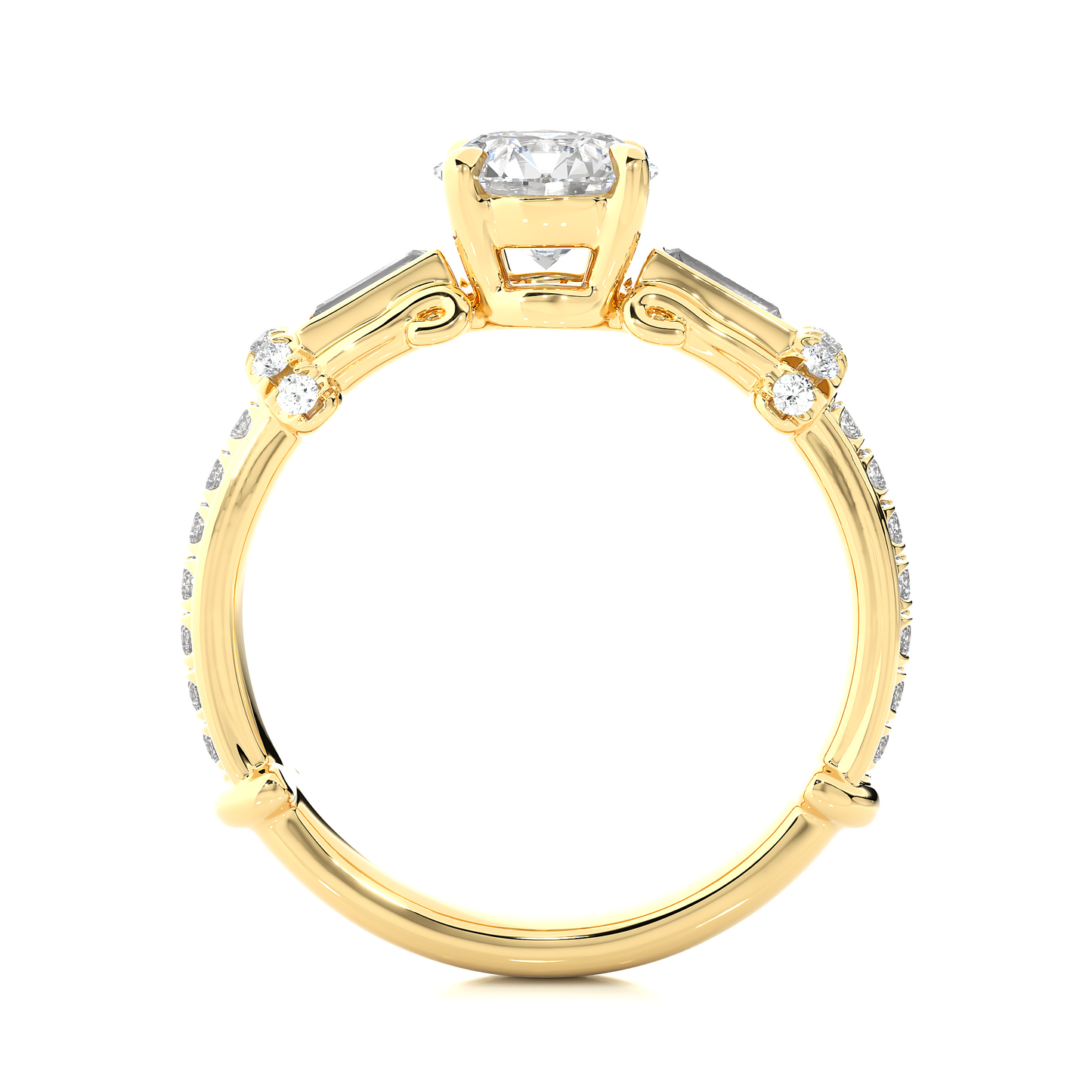 Vintage Round Baguette Moissanite Lab Diamond Vermeil Ring