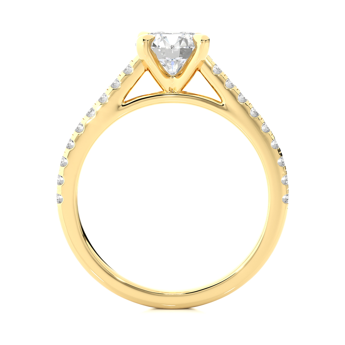 Vermeil Round Moissanite Diamond Pavé Solitaire Luxury Engagement Ring