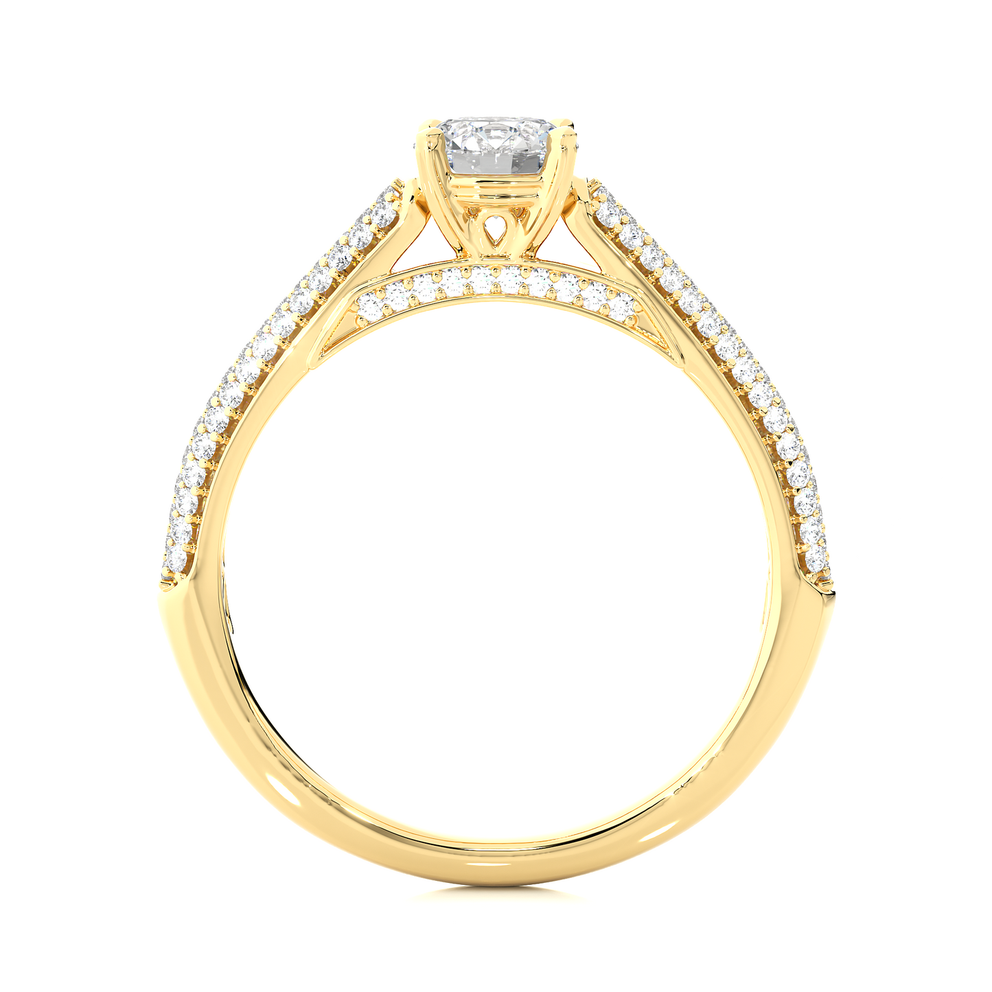 Elegant Solitaire Pave Lab Moissanite Diamond Vermeil Engagement Ring