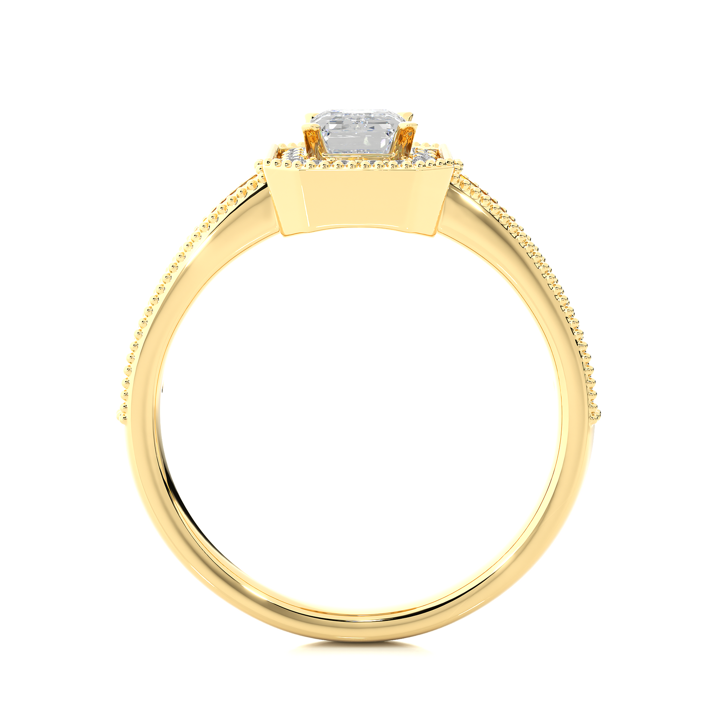 Emerald Cut Halo Vermeil Moissanite Lab Diamond Ring