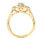 Lab & Moissanite Diamond Halo Three Stone Engagement Ring