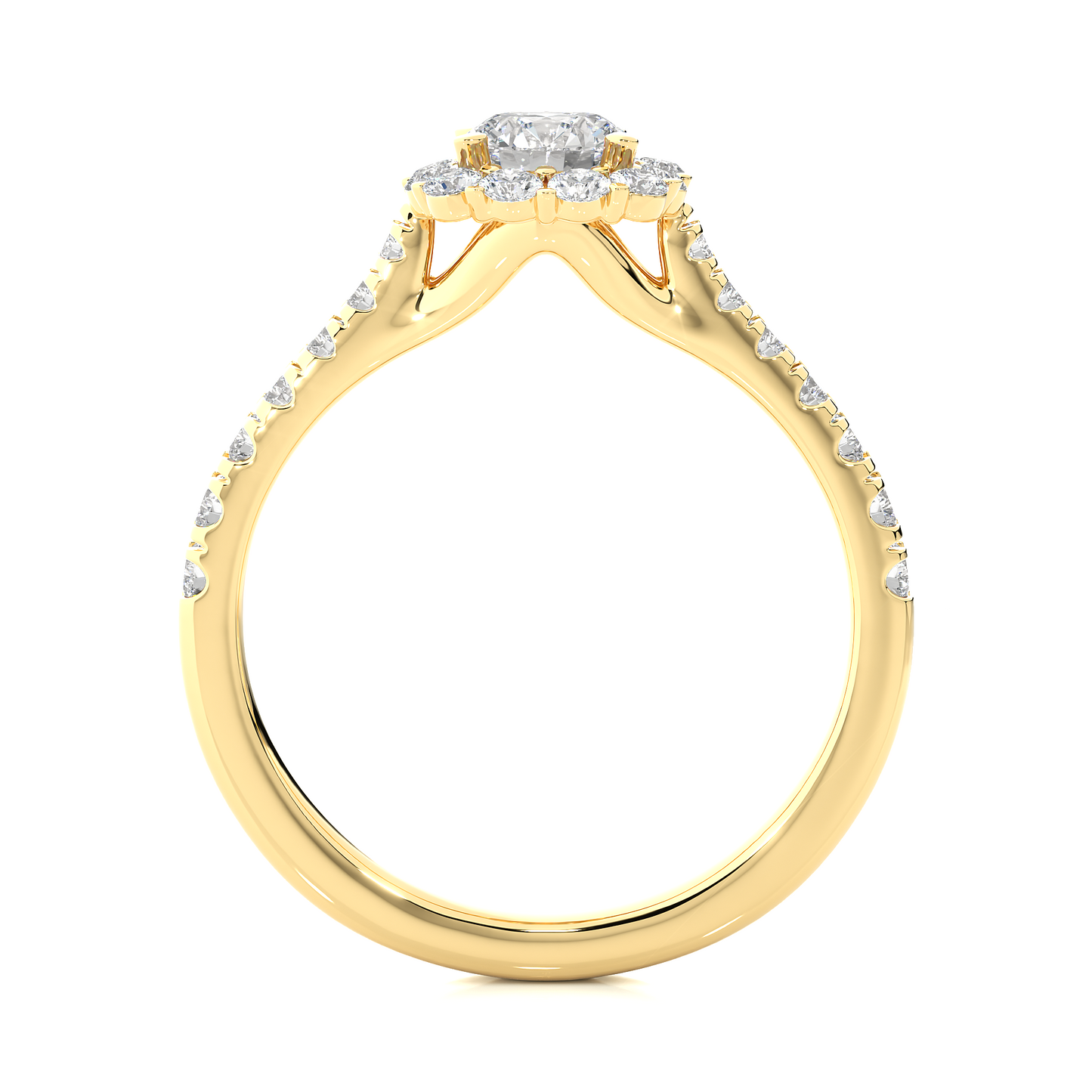Round Halo Moissanite Lab Diamond Vermeil Engagement Ring