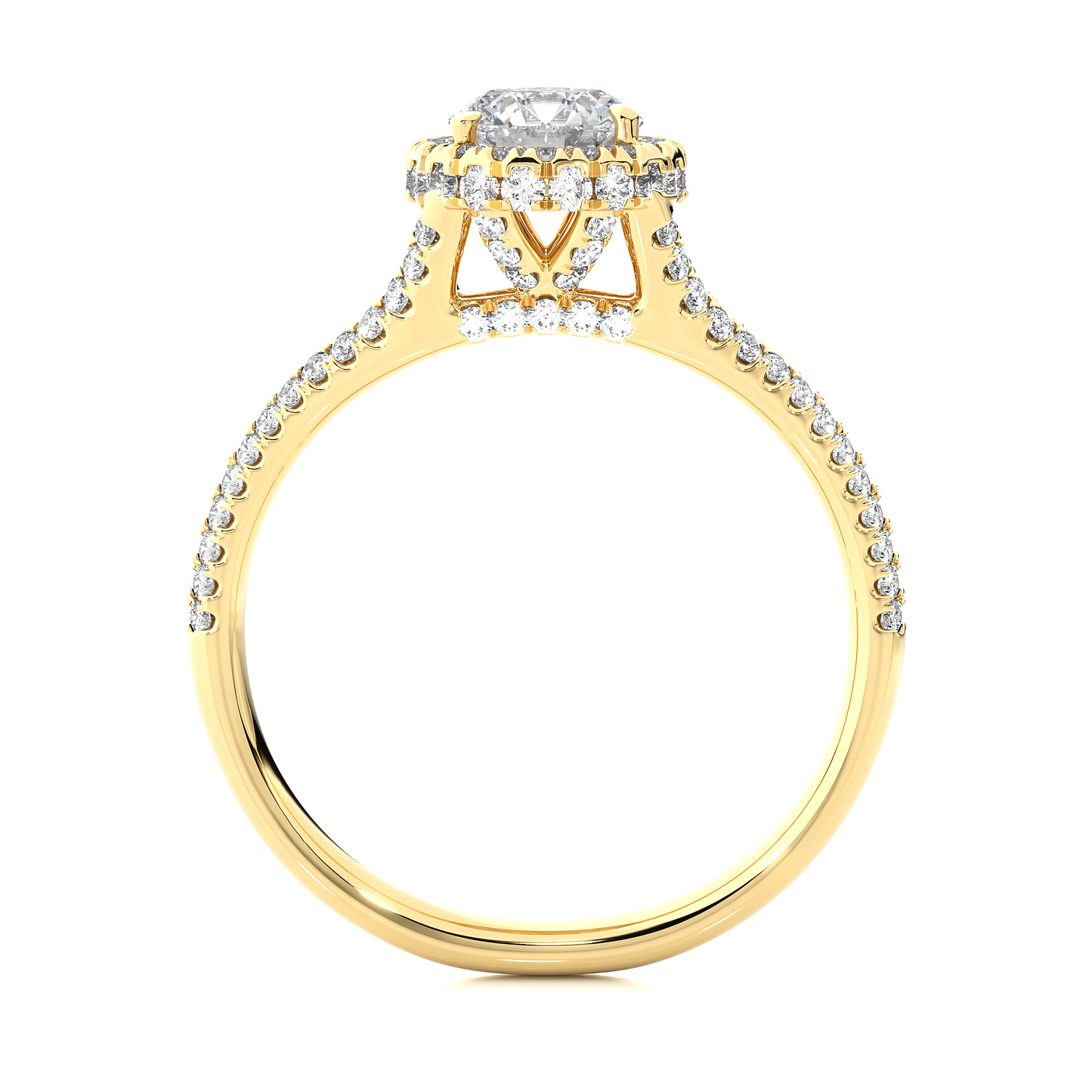 Luxury Split Shank Halo Moissanite Lab Diamond Vermeil Ring