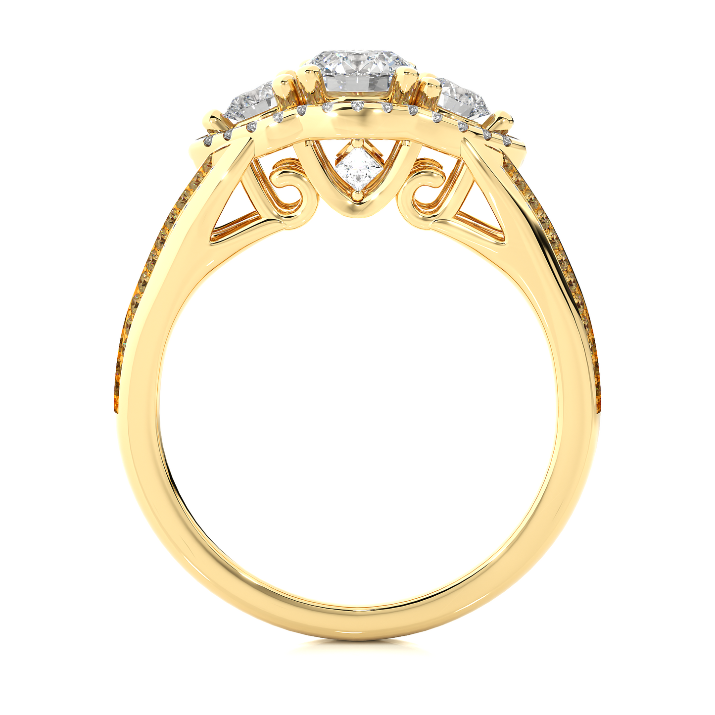 Luxury Three Stone Halo Lab & Moissanite Diamond Ring