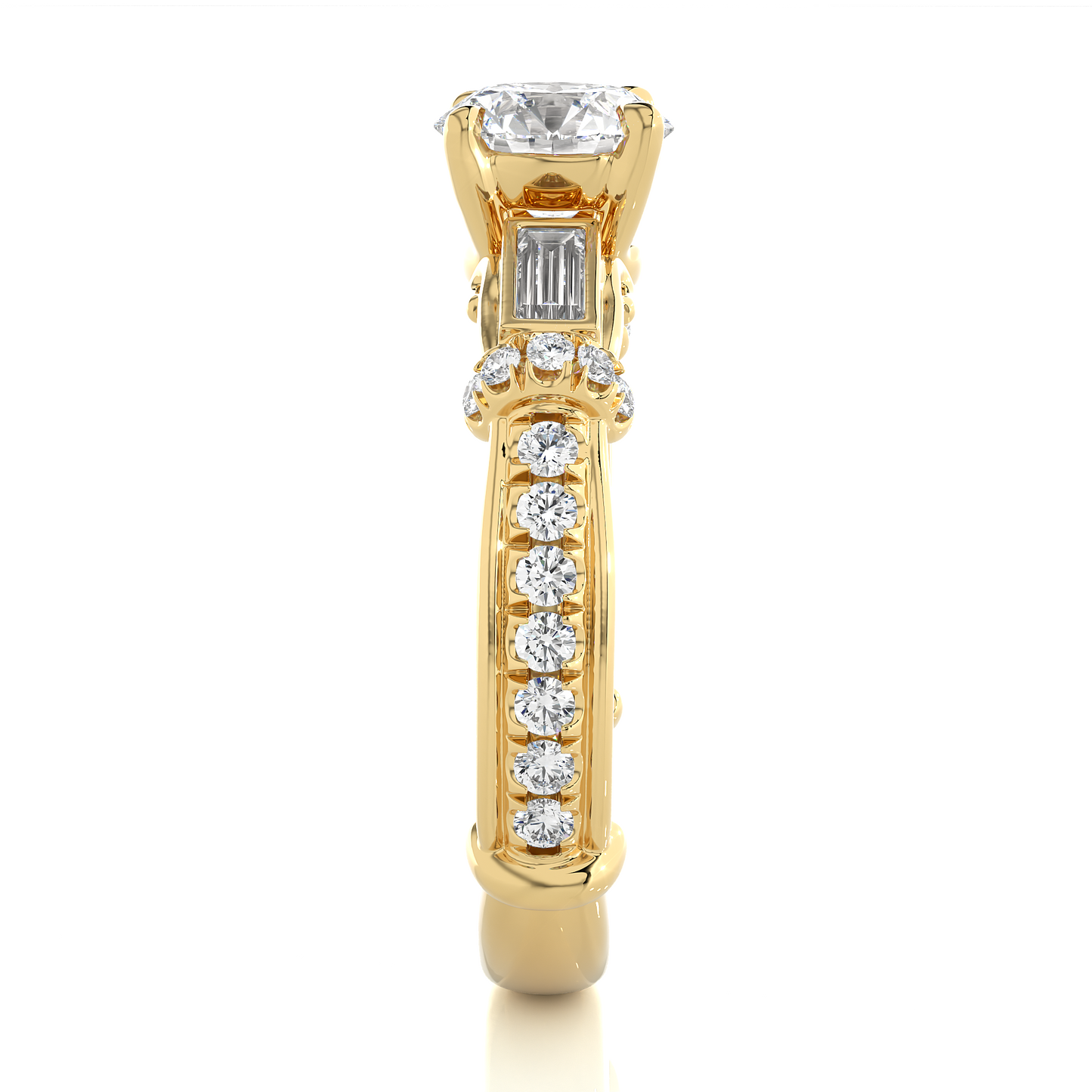 Vintage Round Baguette Moissanite Lab Diamond Vermeil Ring