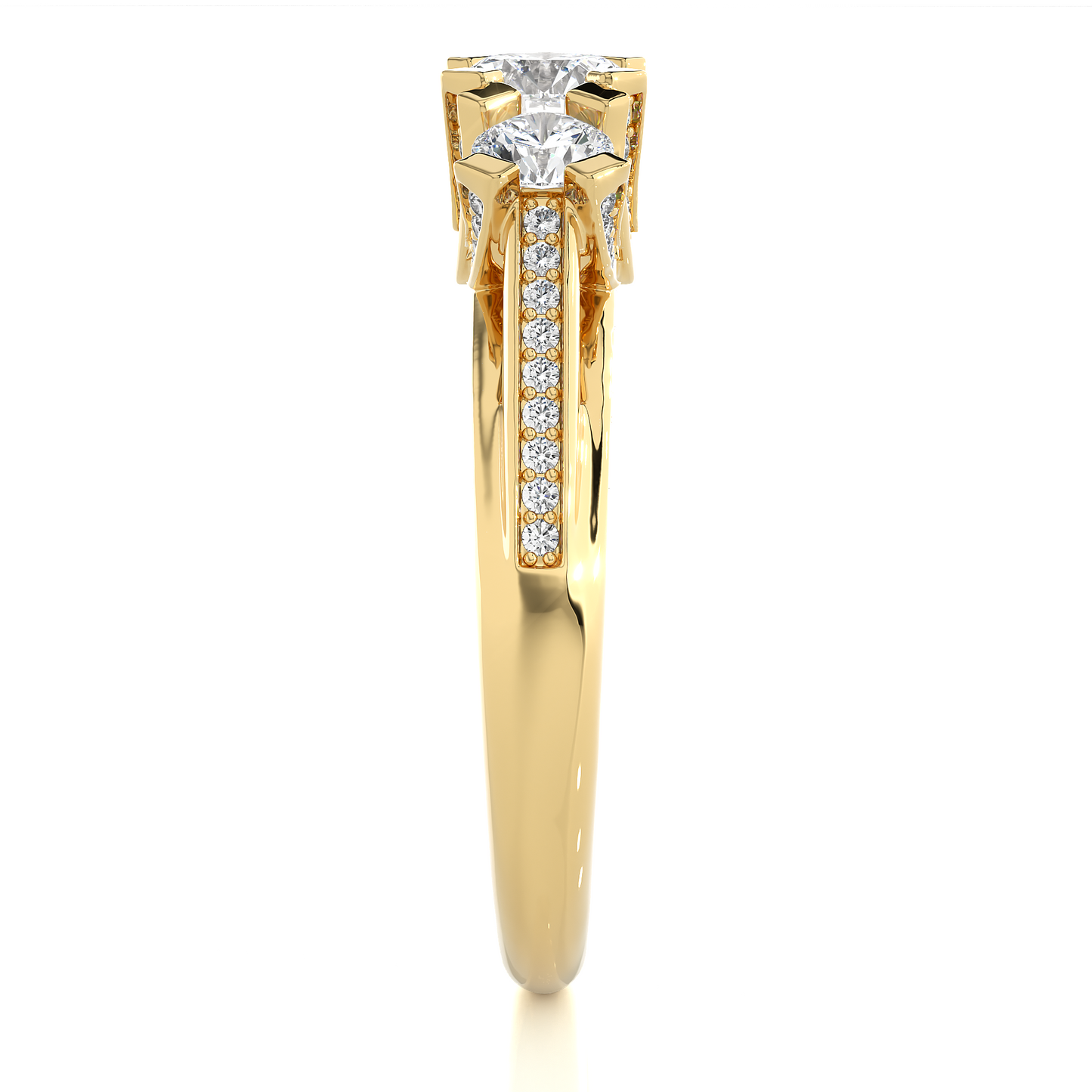 Three Stone Diamond Hidden Halo Engagement Ring