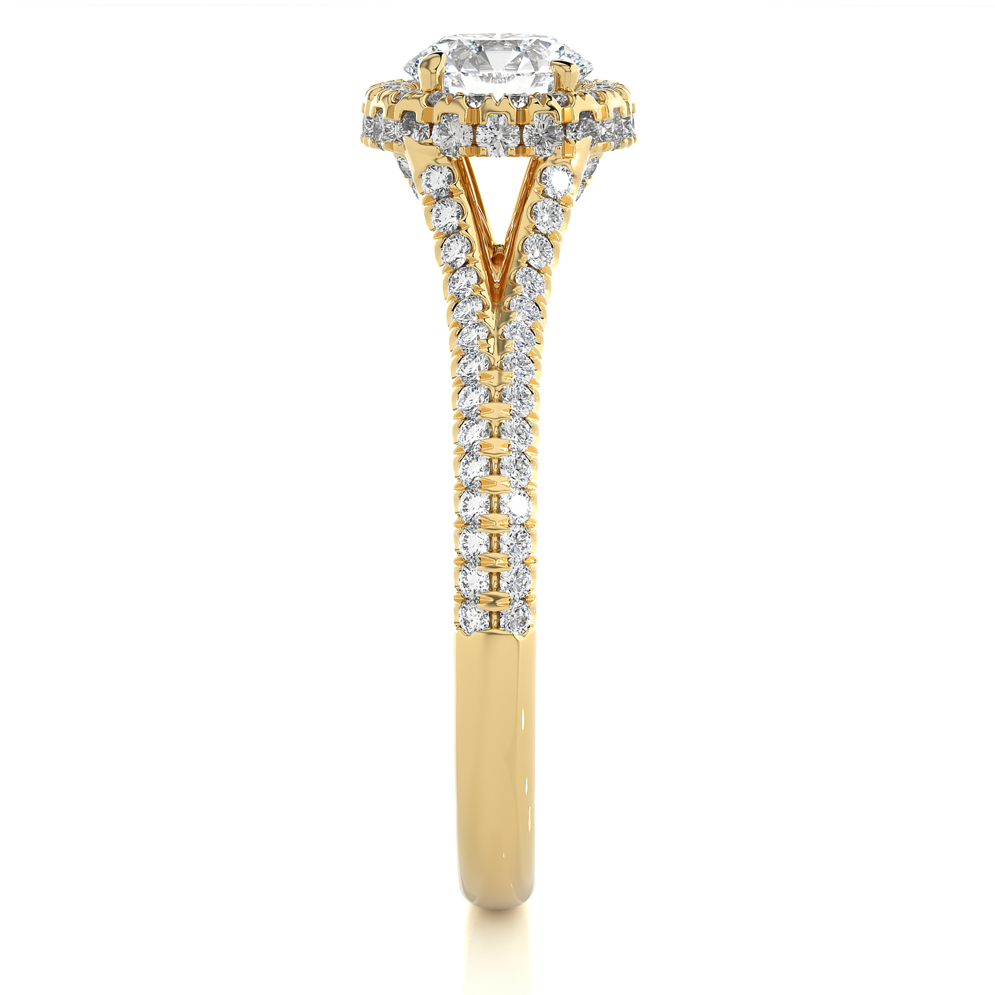 Luxury Split Shank Halo Moissanite Lab Diamond Vermeil Ring