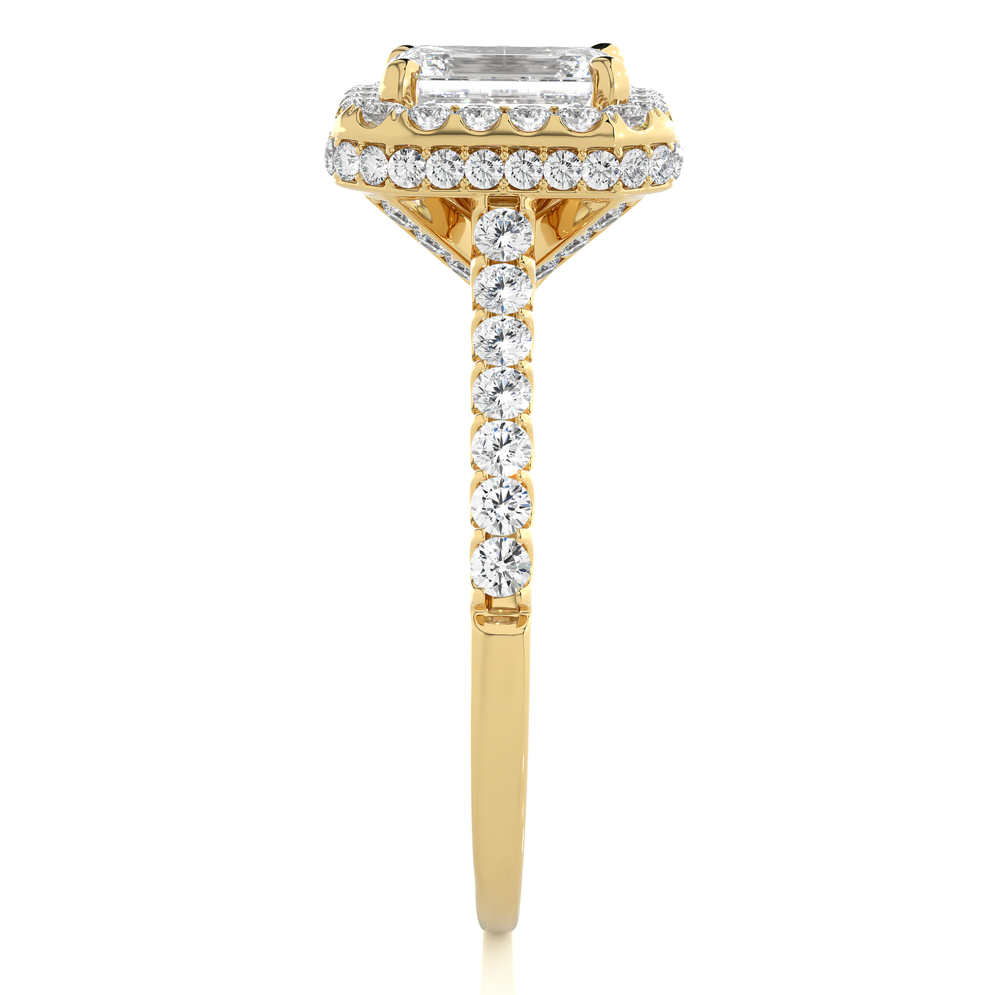 Emerald Cut Halo Diamond Moissanite Vermeil Ring