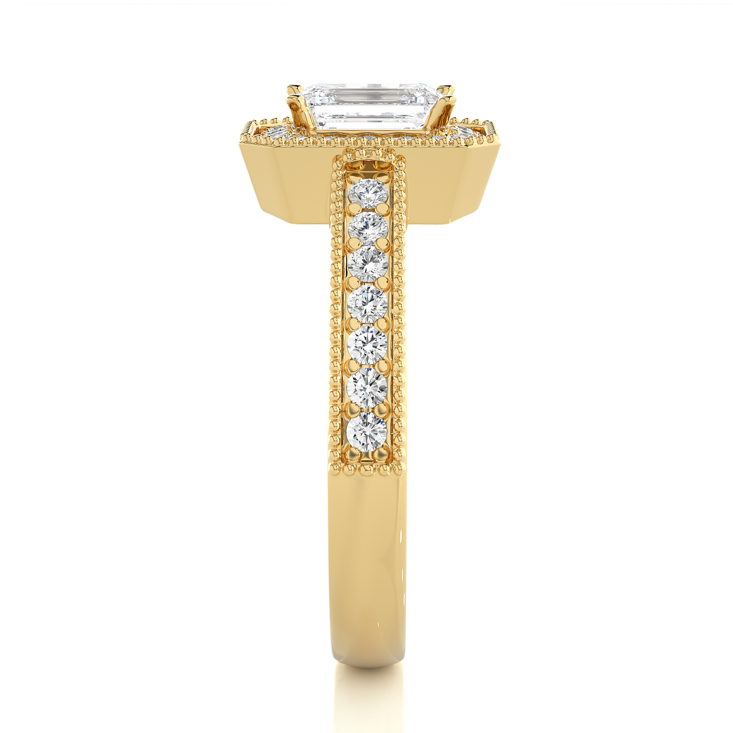 Emerald Cut Halo Vermeil Moissanite Lab Diamond Ring