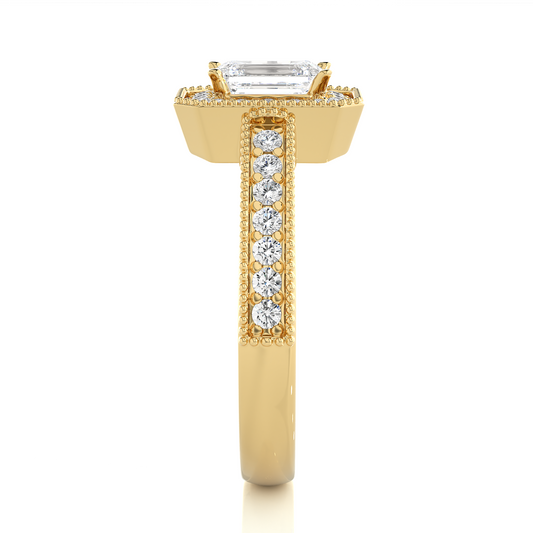 Emerald Cut Halo Vermeil Moissanite Lab Diamond Ring