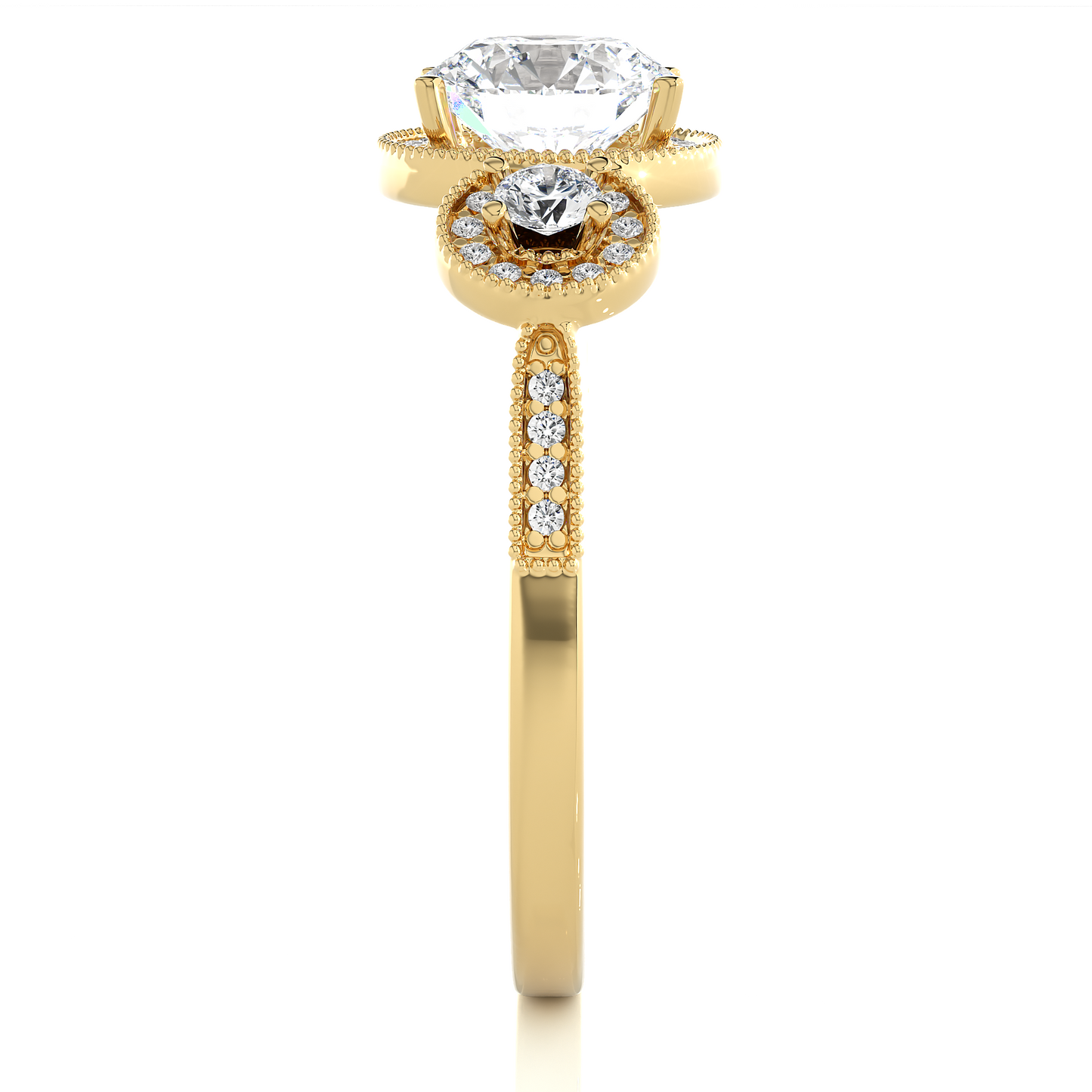 Round Lab Grown & Moissanite Diamond Three Stone Ring