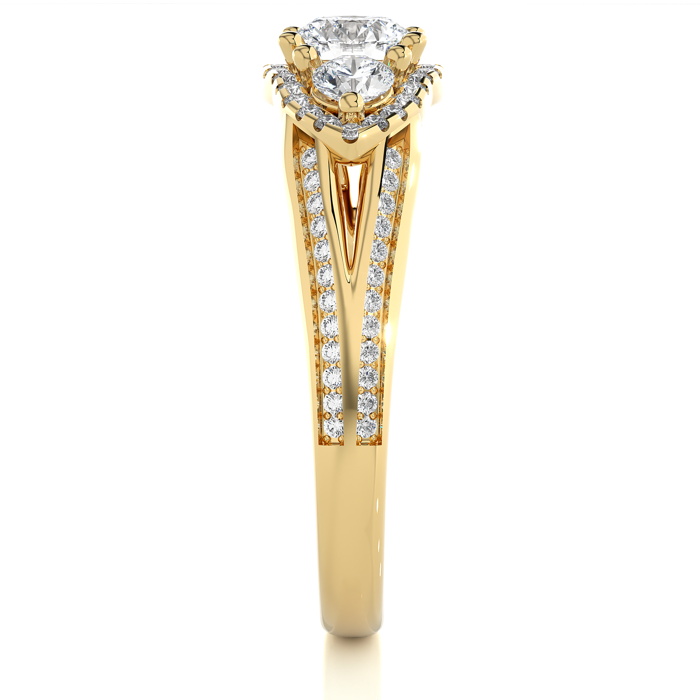 Luxury Three Stone Halo Lab & Moissanite Diamond Ring