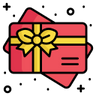 Red gift box with a yellow bow on a white background