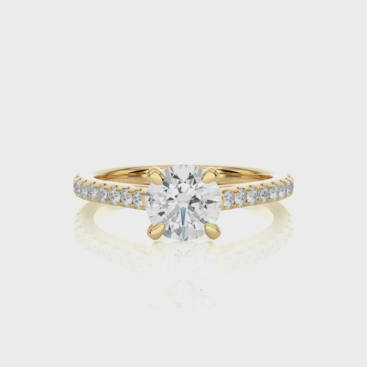 Vermeil Round Moissanite Diamond Pavé Solitaire Luxury Engagement Ring
