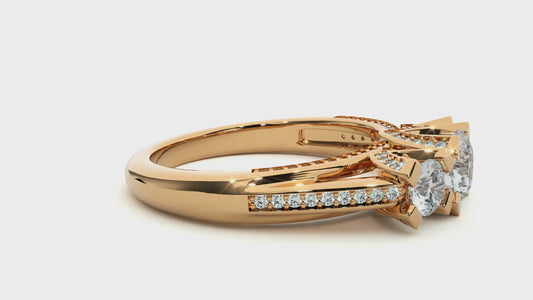 Three Stone Diamond Hidden Halo Engagement Ring