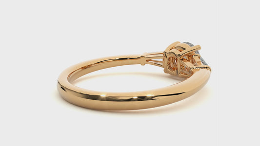 Round Lab / Moissanite Diamond With Tapered Baguette Three Stone Ring
