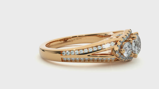 Luxury Three Stone Halo Lab & Moissanite Diamond Ring