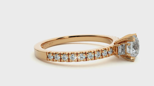 Three Stone Lab Grown Diamond Pavé Engagement Ring