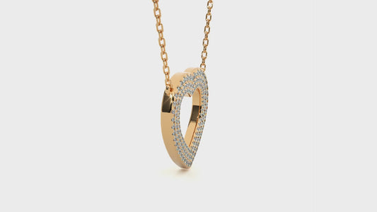Multi Row Pave Heart Lab Diamond Pendant Necklace
