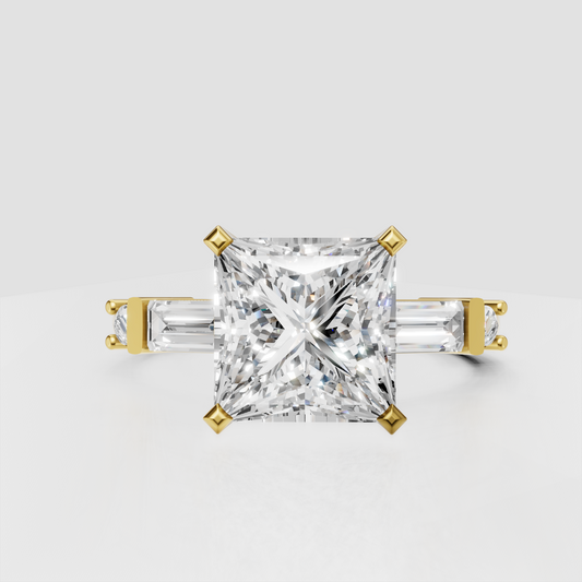 Princess cut diamond engagement ring with baguette side stones
