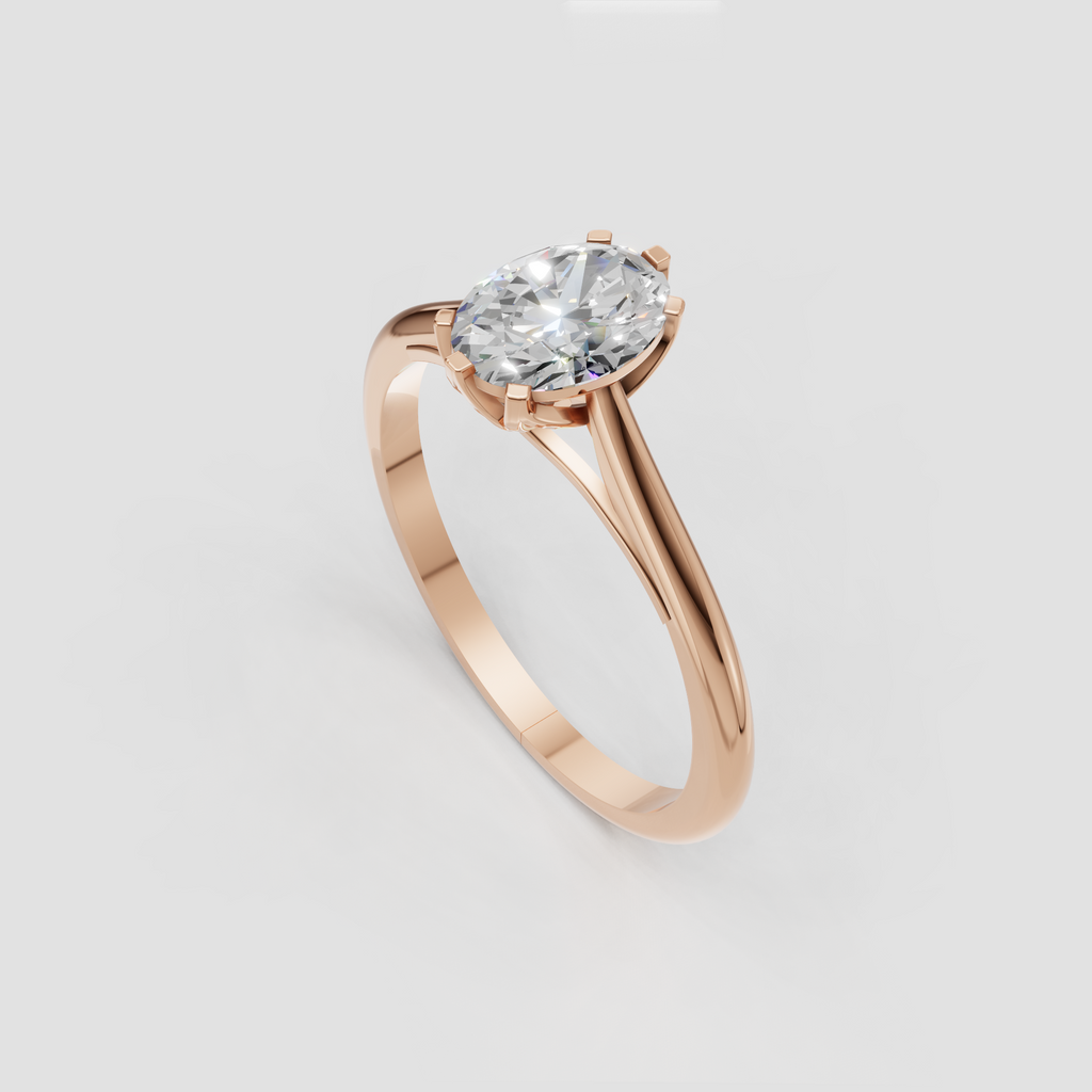 Six-prong oval diamond engagement ring with elevated cathedral setting